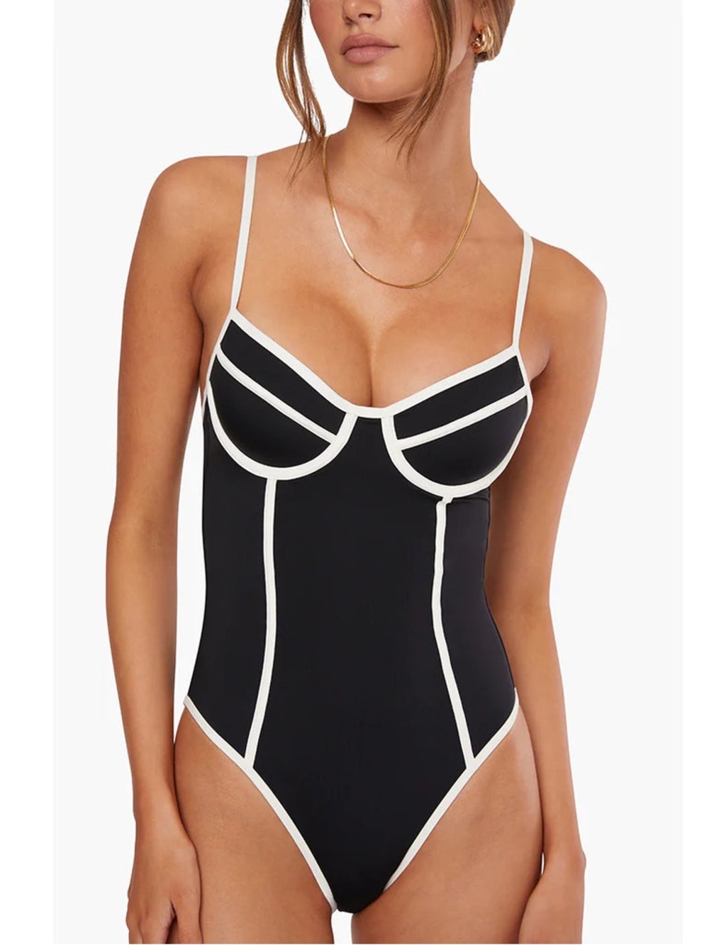 WeWoreWhat Danielle One Piece Black/Off White Swimsuit